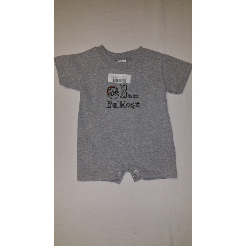 Gray B is for Bulldogs Romper|Infant – 6 months|Infant – 9-12 months|Infant – 12 months|Infant – 18 months