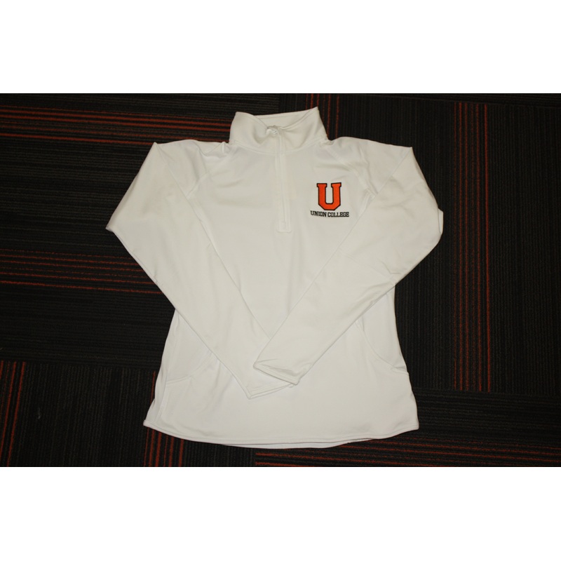 Ladies White Sport Wick 1/2 Zip Pullover