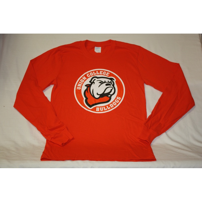 Orange Long Sleeve Circle Bulldog Logo Tee