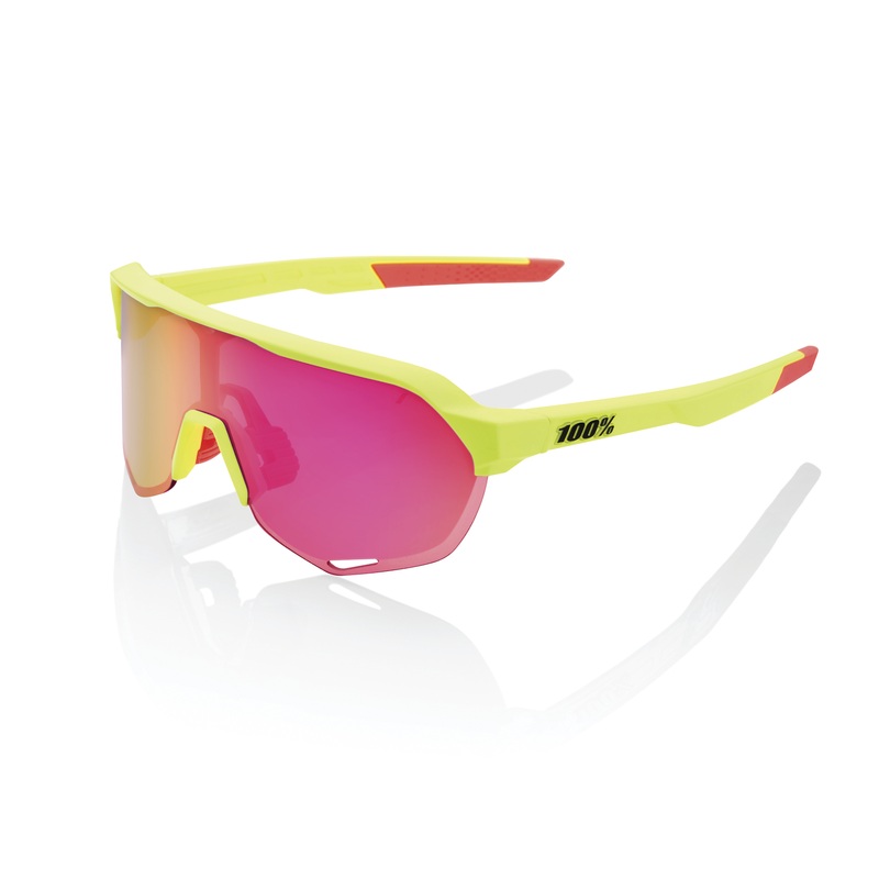 100% S2 Sunglasses – Matte Washed Out Neon Yellow / Purple Multilayer Mirror Lens