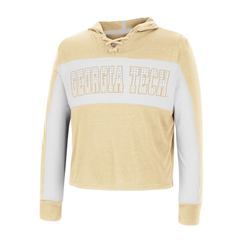 Girls Georgia Tech Yellow Jackets Lace Up Hooded Long Sleeve Gold T-Shirt
