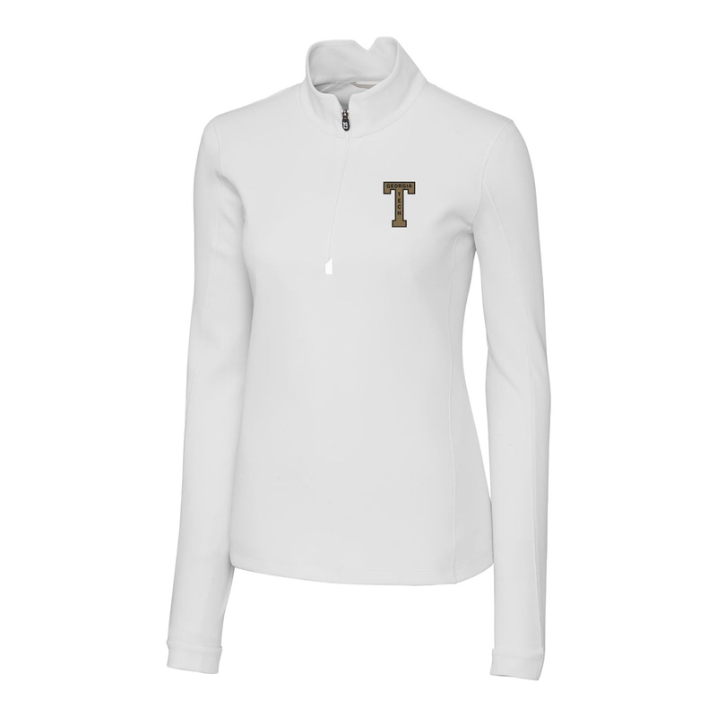 Ladies Georgia Tech Yellow Jackets College Vault Cutter & Buck Traverse Stretch Quarter Zip Pullover