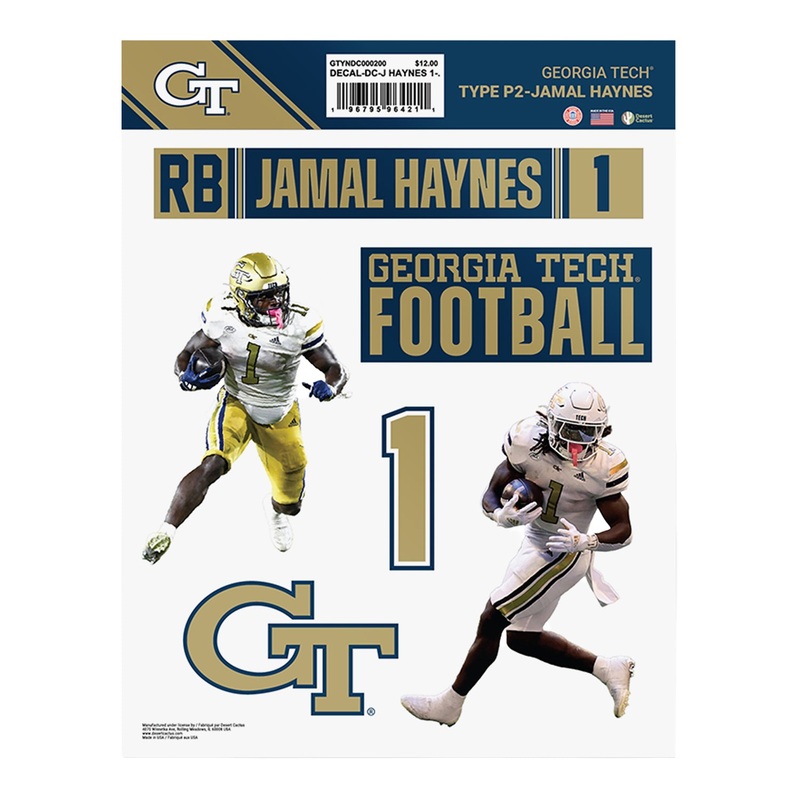 Georgia Tech Yellow Jackets #1 Jamal Haynes Sticker Pack