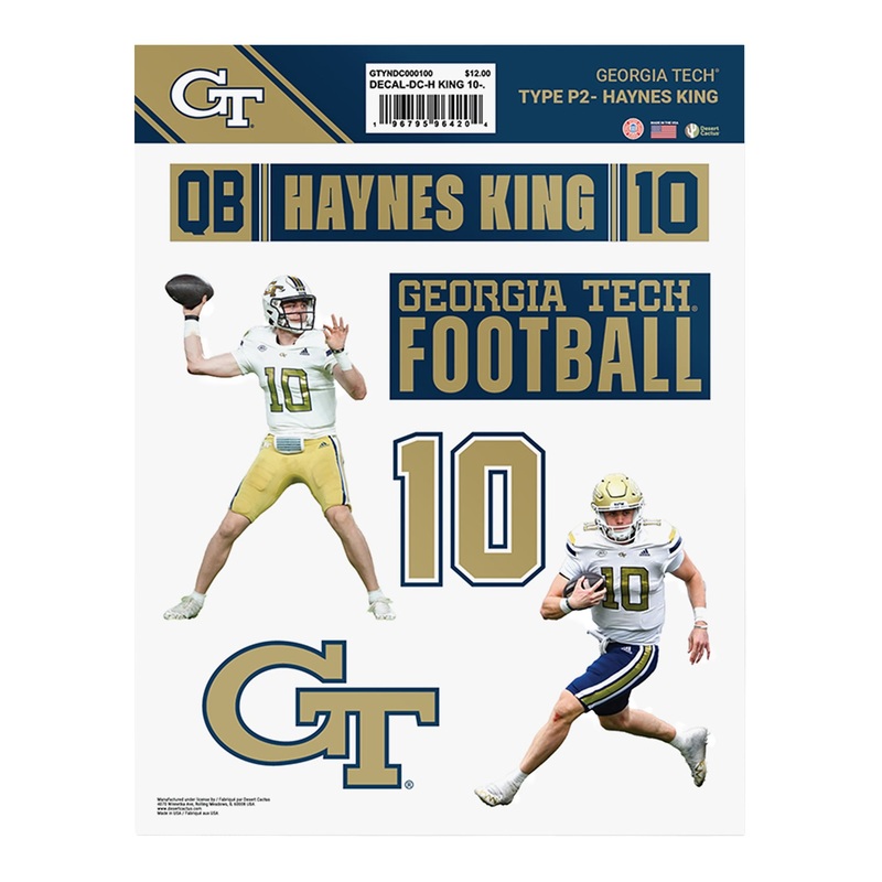 Georgia Tech Yellow Jackets #10 Haynes King Sticker Pack