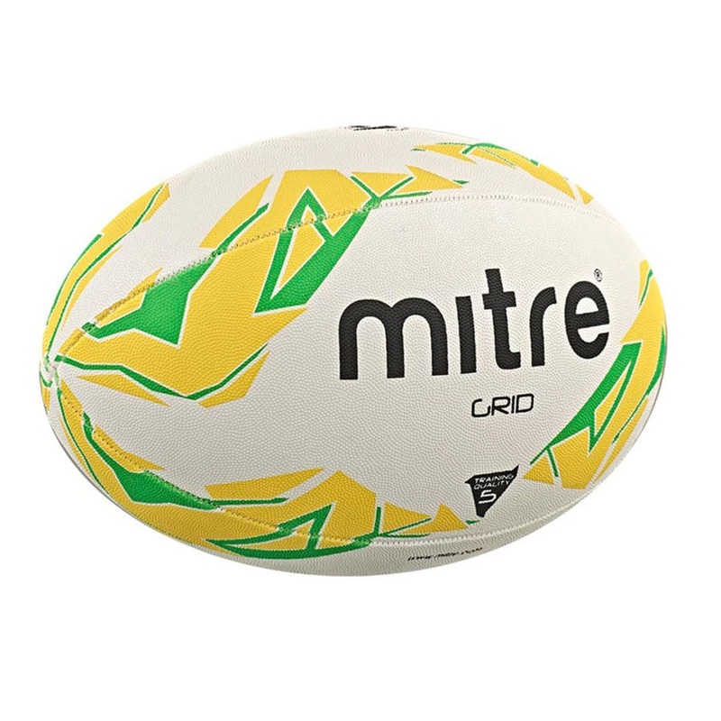 Mitre Grid Rugby Ball 4P|White/Yellow/Green