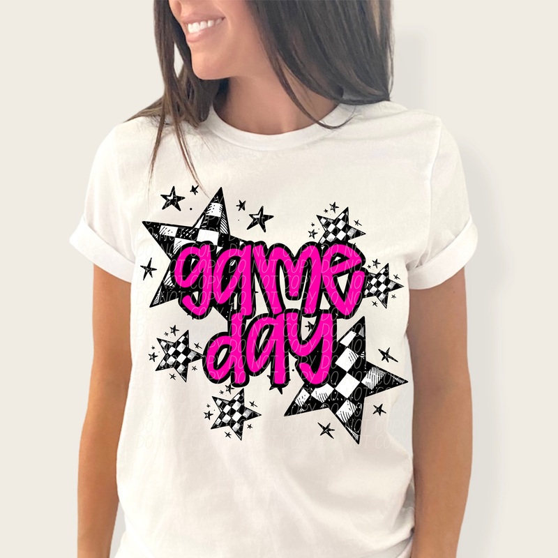 GAME DAY STARS PINK BLACK|Infant|Toddler|Youth 8.5|Adult 11″|Adult 12″