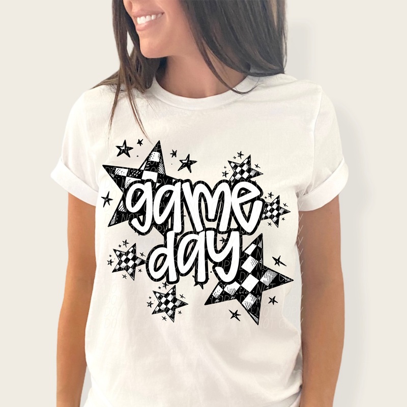 GAME DAY STARS WHITE BLACK|Infant|Toddler|Youth 8.5|Adult 11″|Adult 12″