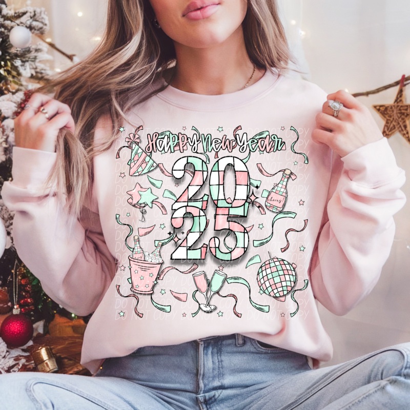 RETRO HAPPY NEW YEAR|Infant|Toddler|Youth 8.5|Adult 11″|Adult 12″