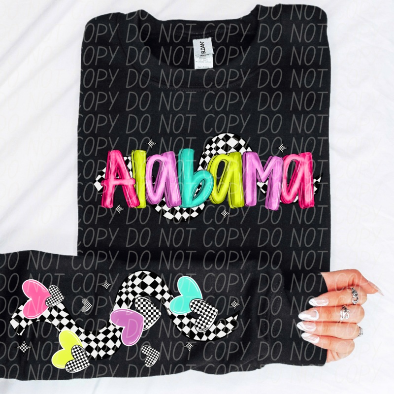 ALABAMA BRIGHT CHECKERED HEARTS AND SLEEVE