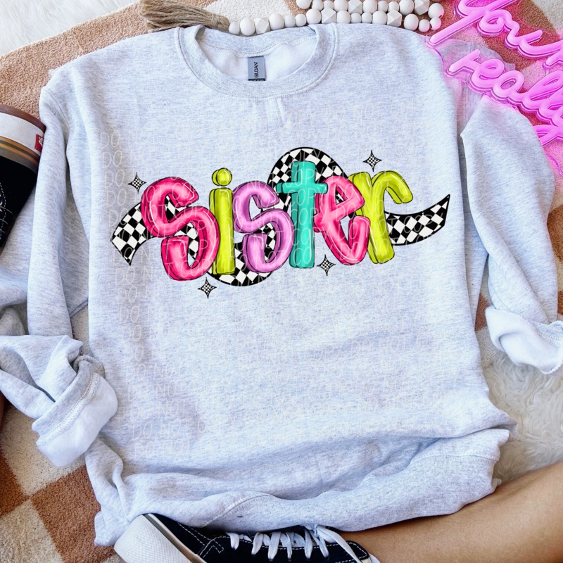 SISTER BRIGHT CHECKERED NAME|Pocket|Infant|Toddler|Youth|Adult 11″|Adult 12″