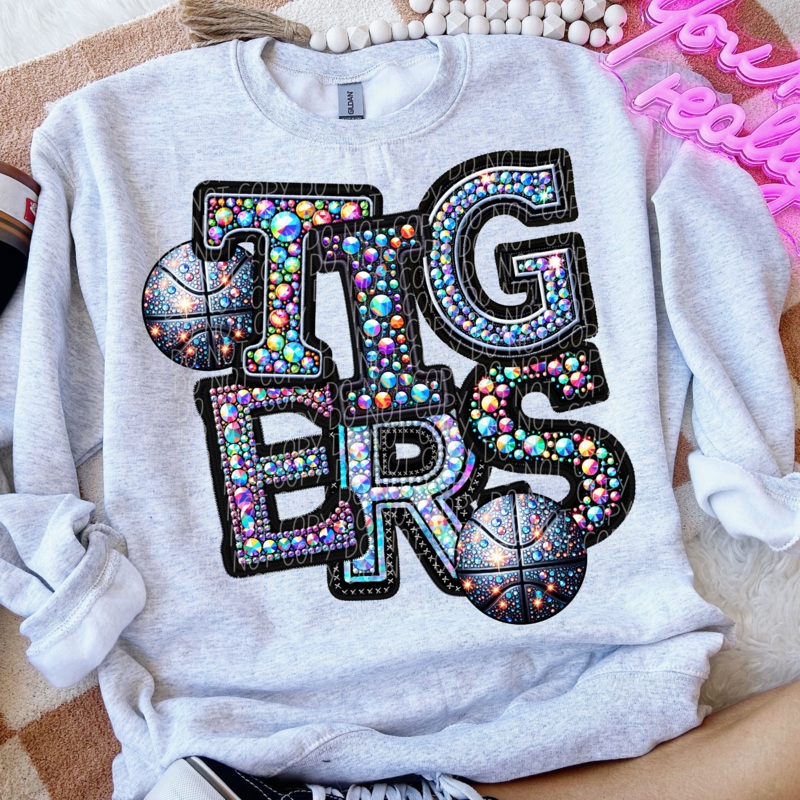 TIGERS BASKETBALL FAUX RHINESTONE