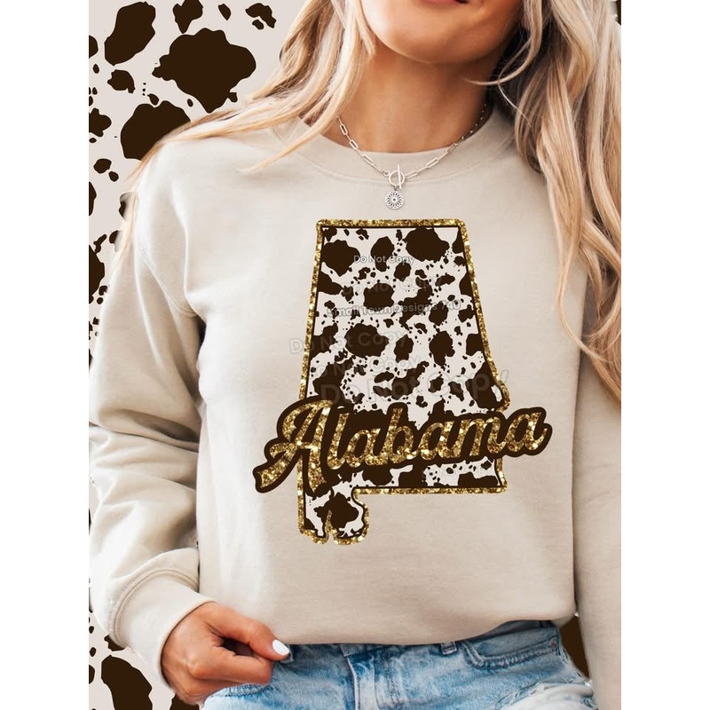 ALABAMA COWHIDE GLITTER STATE|Pocket|Infant|Toddler|Youth|Adult 11″|Adult 12″
