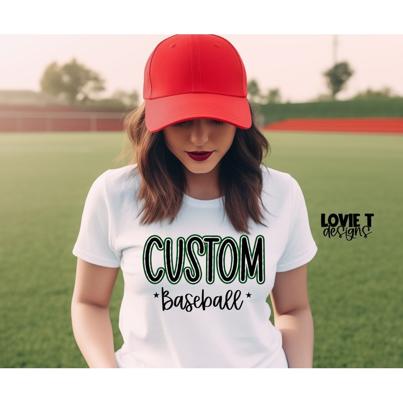 CUSTOM SIMPLE SPORT TEXT|Pocket 3.5″-4″|Infant|Toddler|Youth 8.5|Adult 11″|Adult 12″