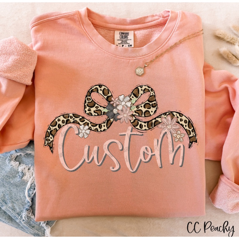 LEOPARD BOW WITH FLOWERS – CUSTOM NAMES
