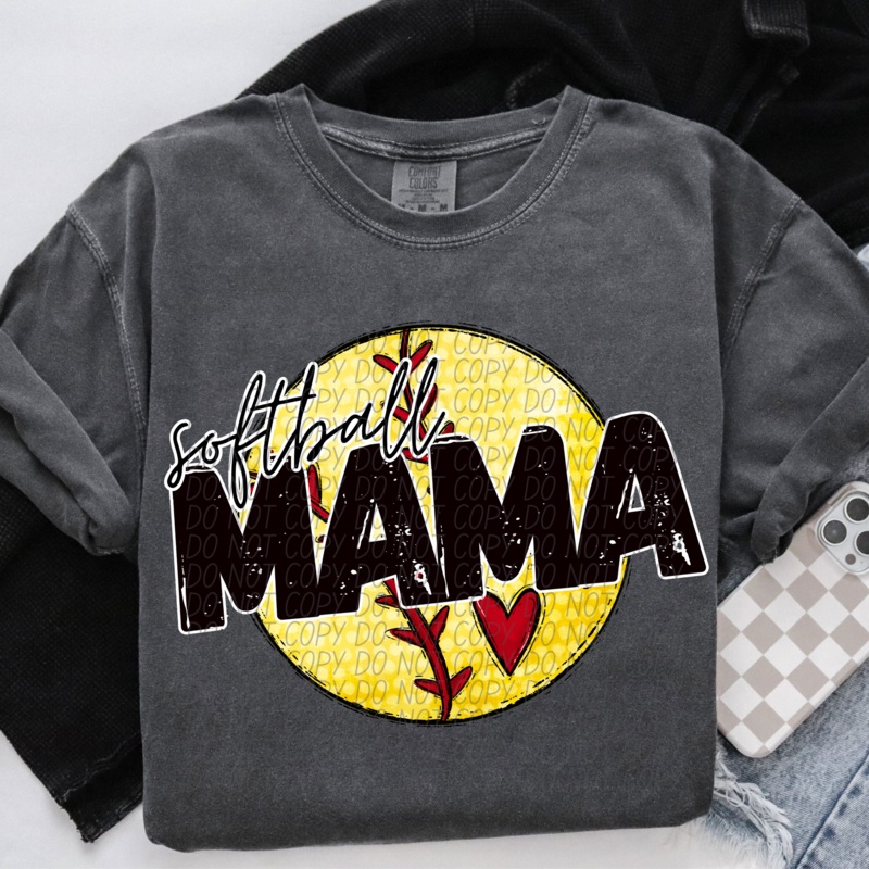 SOFTBALL MAMA W HEART|Pocket|Infant|Toddler|Youth|Adult 11″|Adult 12″
