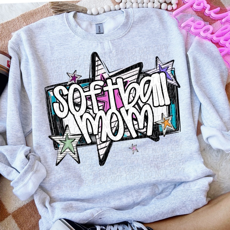 SOFTBALL MOM CS BRIGHT STARS|Pocket|Infant|Toddler|Youth|Adult 11″|Adult 12″