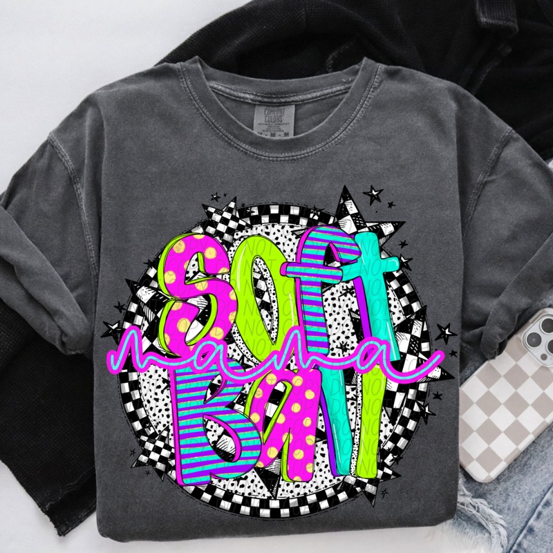 SOFTBALL MAMA  FAUX NEON|Pocket|Infant|Toddler|Youth|Adult 11″|Adult 12″