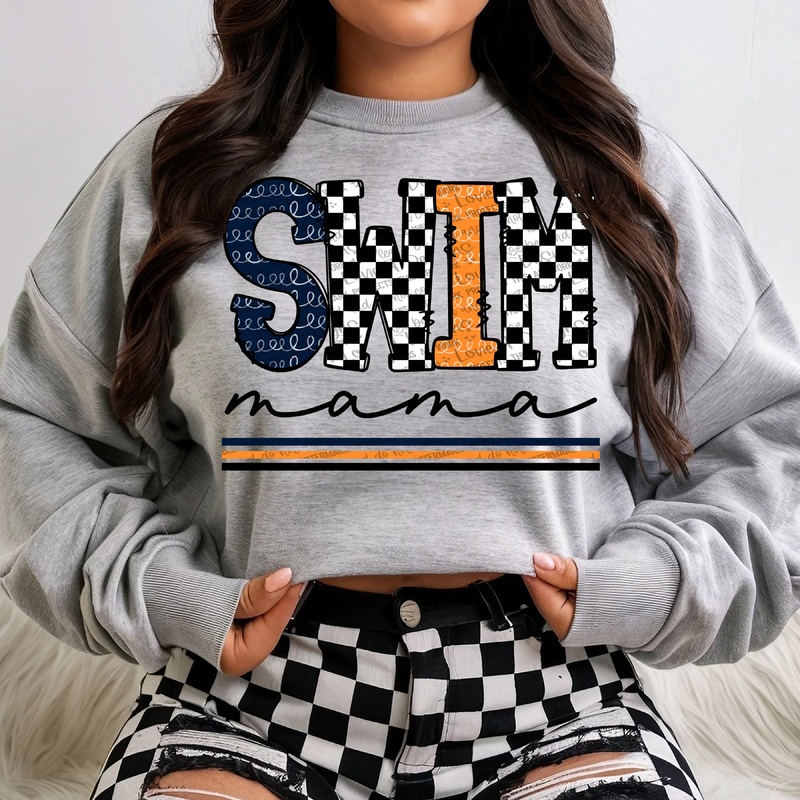 SWIM MAMA – NAVY ORANGE – COR CHECKERED
