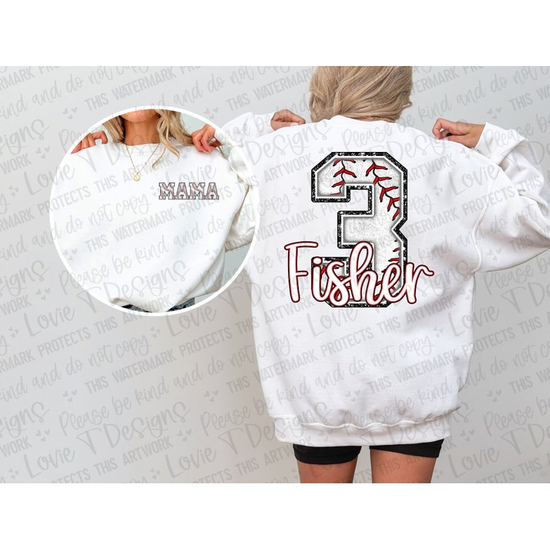 BASEBALL NUMBER + FRONT|Front Pocket + Back|Front Adult + Back