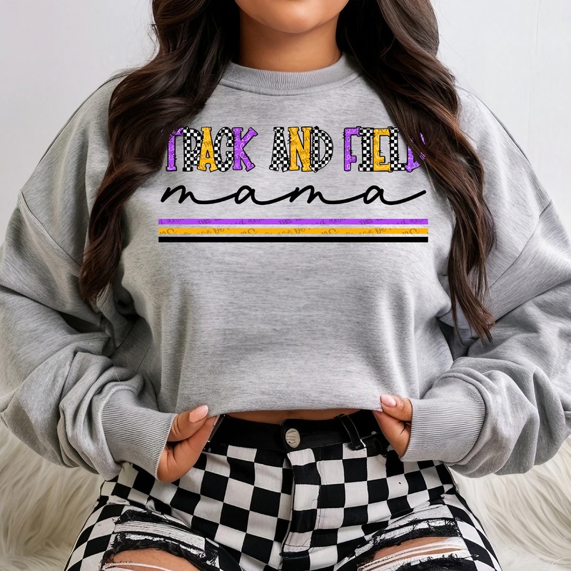 TRACK AND FIELD MAMA – PURPLE GOLD – COR CHECKERED