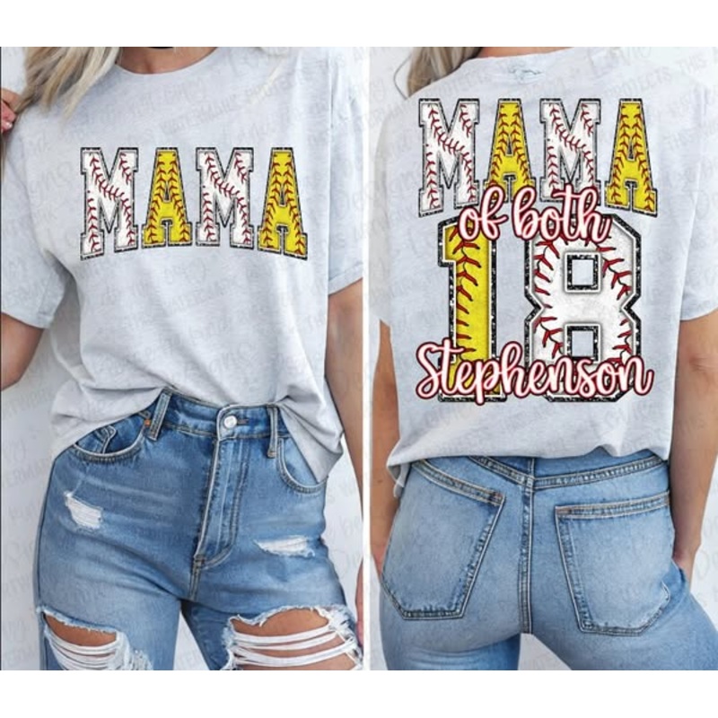 BASEBALL + SOFTBALL MAMA FRONT + CUSTOM OVERSIZED BACK