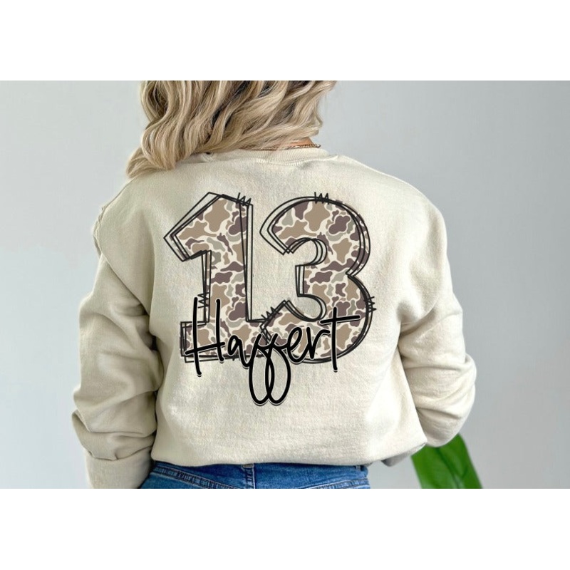 CAMO DOODLE NUMBER + NAME|Infant|Toddler|Youth|Adult 11″|Adult 12″|Mockup