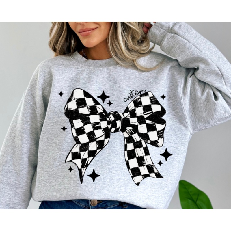 CUSTOM BLACK AND WHITE CHECKER BOW WITH STARS