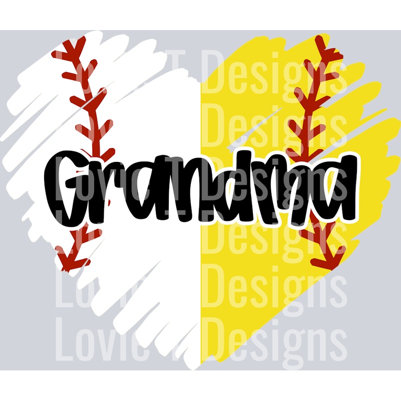 SCRIBBLE BASEBALL AND SOFTBALL HEART GRANDMA