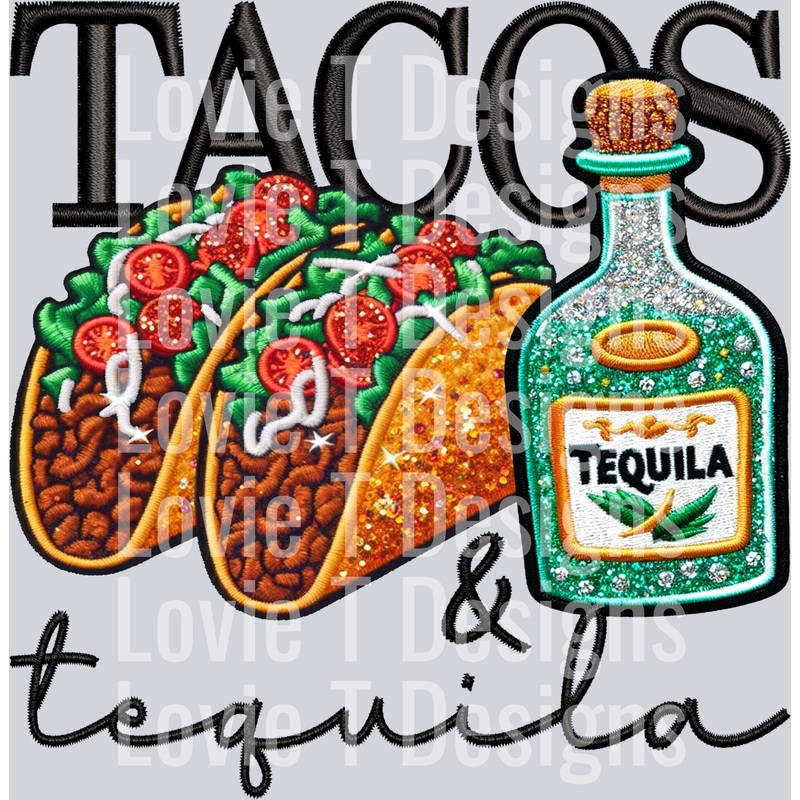 TACOS & TEQUILA BLACK|Pocket 4″|Infant 6″|Toddler 7″|Youth 8.5″|Adult 11″|Adult 12″