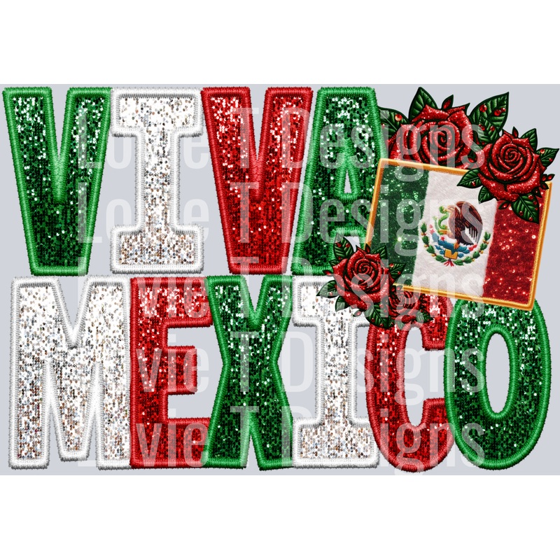 VIVA MEXICO FLAG|Pocket 4″|Infant 6″|Toddler 7″|Youth 8.5″|Adult 11″|Adult 12″
