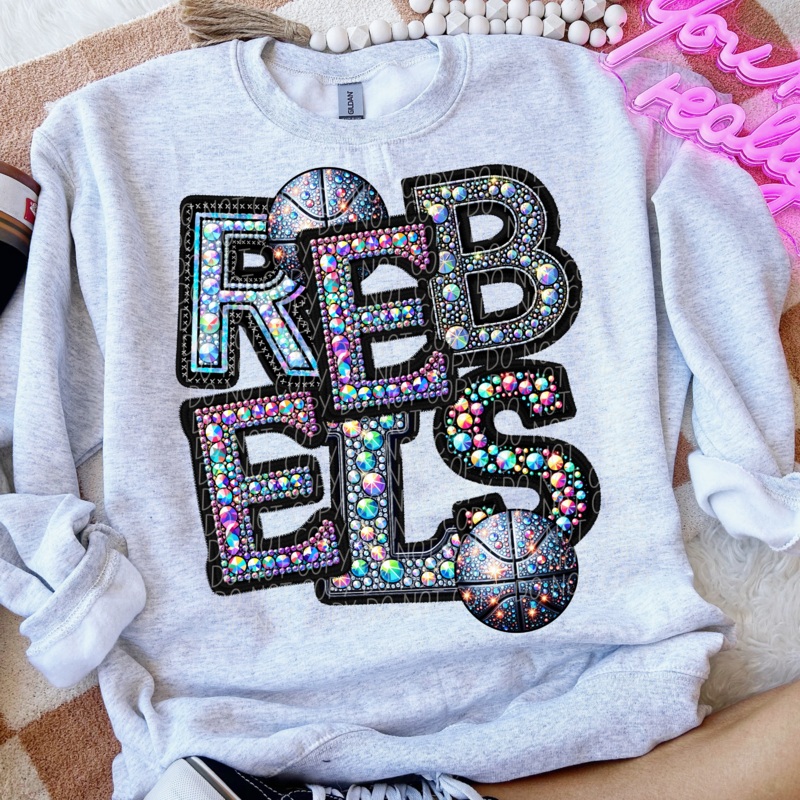 REBELS BASKETBALL FAUX RHINESTONE