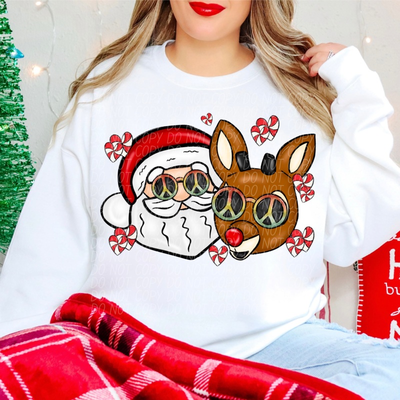SANTA REINDEER PEACE|Infant|Toddler|Youth 8.5|Adult 11″|Adult 12″