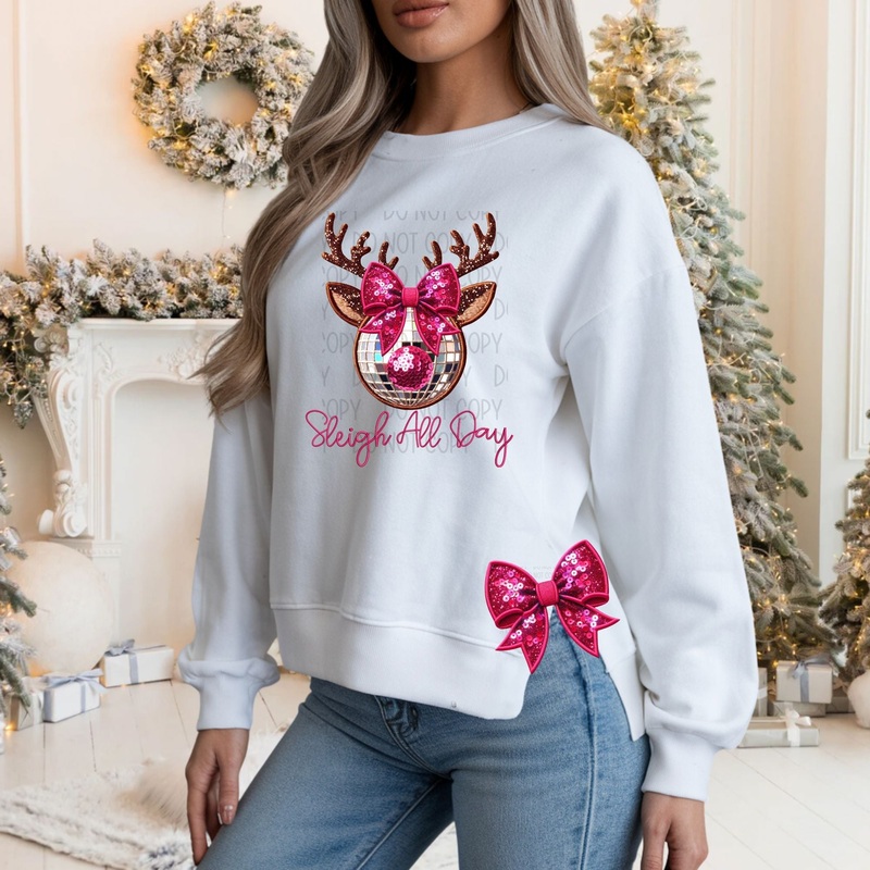 SLEIGH ALL DAY & PINK BOWS|Youth|Adult