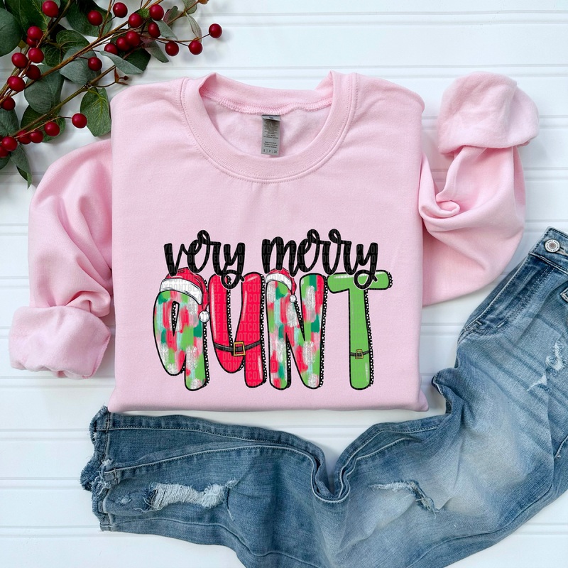 AUNT VERY MERRY PINK NAME|Pocket 3.5″-4″|Infant|Toddler|Youth 8.5|Adult 11″|Adult 12″