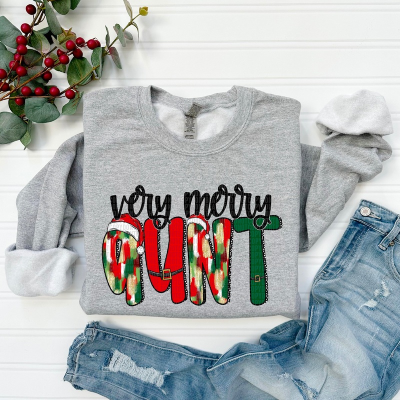 AUNT VERY MERRY RED NAME|Pocket 3.5″-4″|Infant|Toddler|Youth 8.5|Adult 11″|Adult 12″