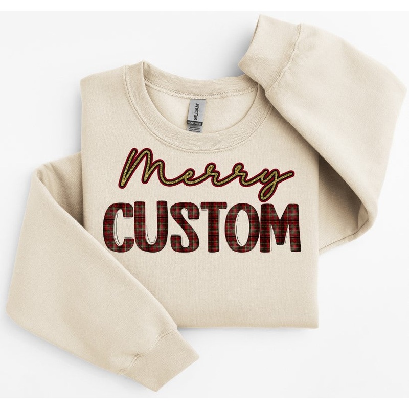 MERRY CUSTOM PLAID WORD|Infant|Toddler|Youth 8.5|Adult 11″|Adult 12″