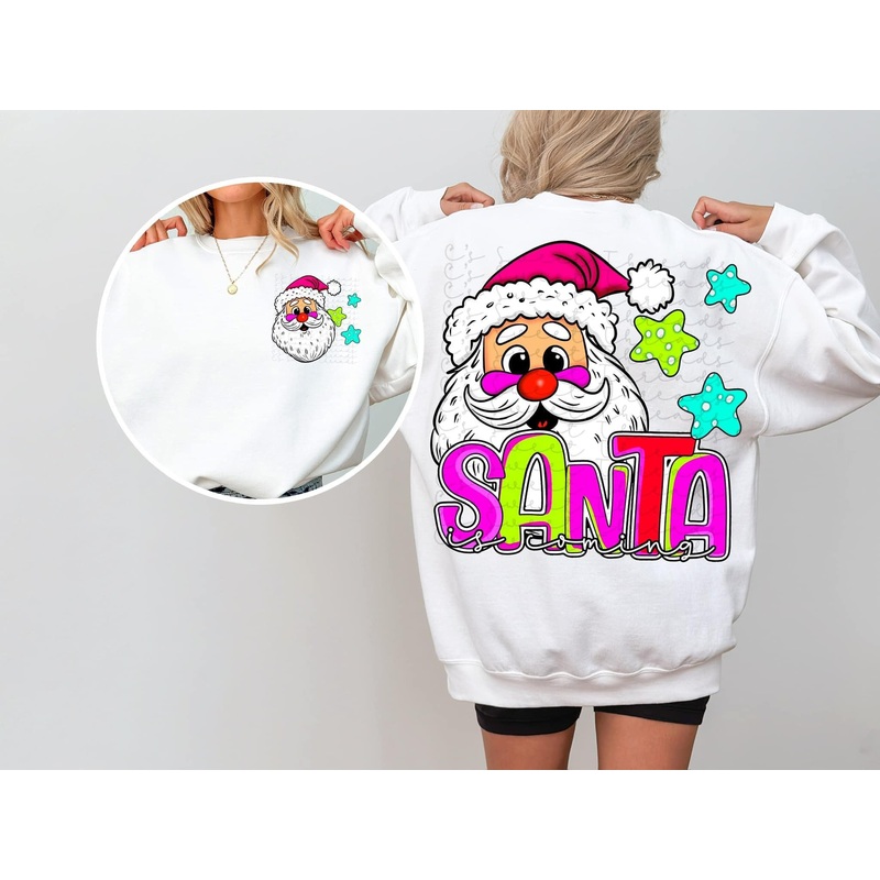 SANTA IS COMING|Pocket As Shown In Mockup|Infant|Toddler|Youth 8.5|Adult 11″|Adult 12″