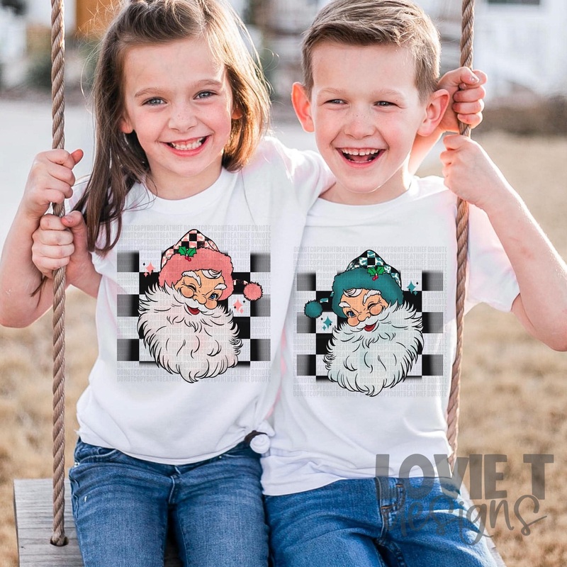 Vintage Check Santa|Pocket|Infant|Toddler|Youth|Adult 11″|Adult 12″|Pink|Blue