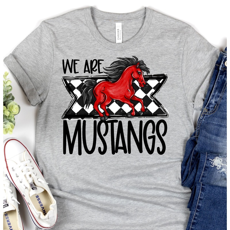 WE ARE MUSTANGS RED|Pocket 3.5″-4″|Infant|Toddler|Youth 8.5|Adult 11″|Adult 12″
