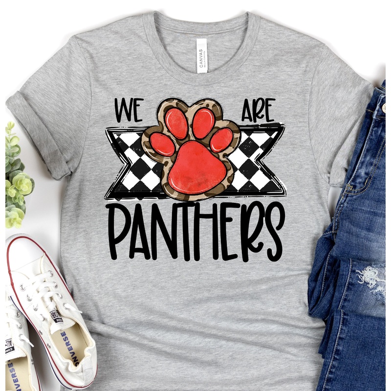 WE ARE PANTHERS RED PAW PRINT|Pocket 3.5″-4″|Infant|Toddler|Youth 8.5|Adult 11″|Adult 12″