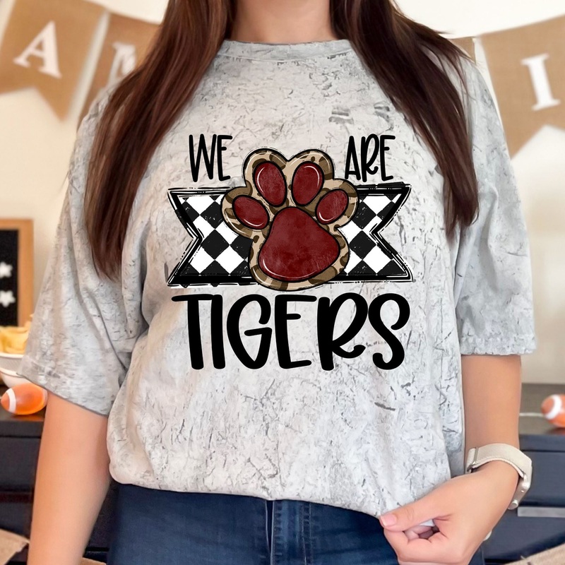 WE ARE TIGERS MAROON PAW|Pocket 3.5″-4″|Infant|Toddler|Youth 8.5|Adult 11″|Adult 12″
