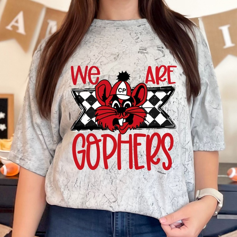 WE ARE GOPHERS RED PRINT|Pocket 3.5″-4″|Infant|Toddler|Youth 8.5|Adult 11″|Adult 12″
