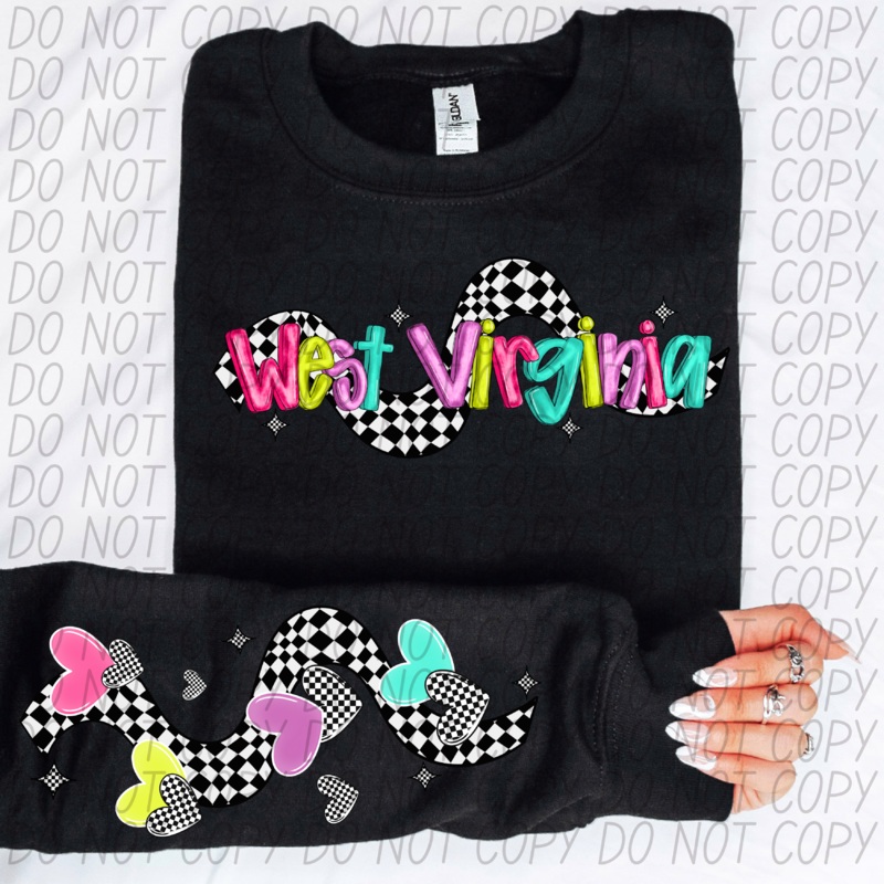 WEST VIRGINIA BRIGHT CHECKERED HEARTS AND SLEEVE