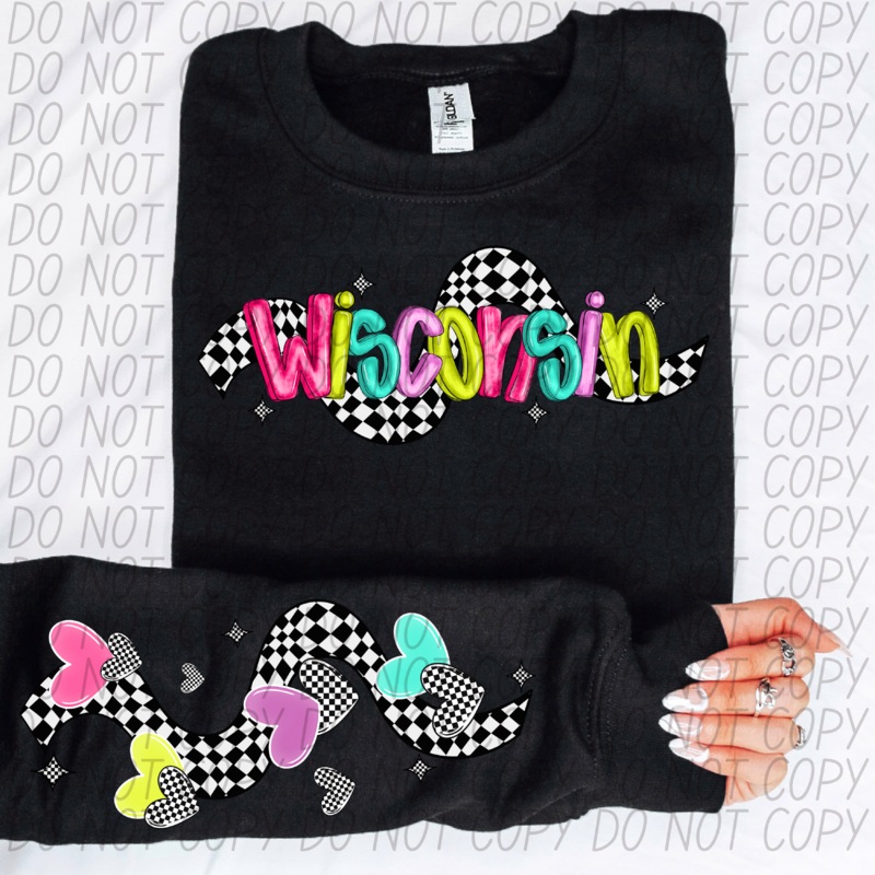WISCONSIN BRIGHT CHECKERED HEARTS AND SLEEVE