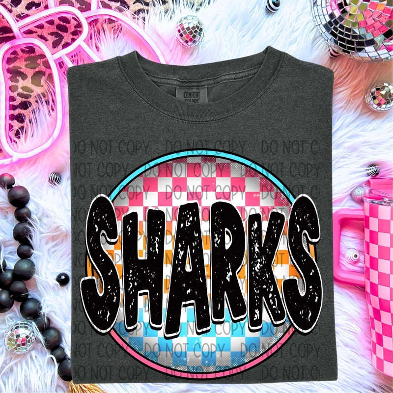 SHARKS NEON CIRCLE MASCOTS|Toddler|Youth 8.5|Adult 11″|Adult 12″