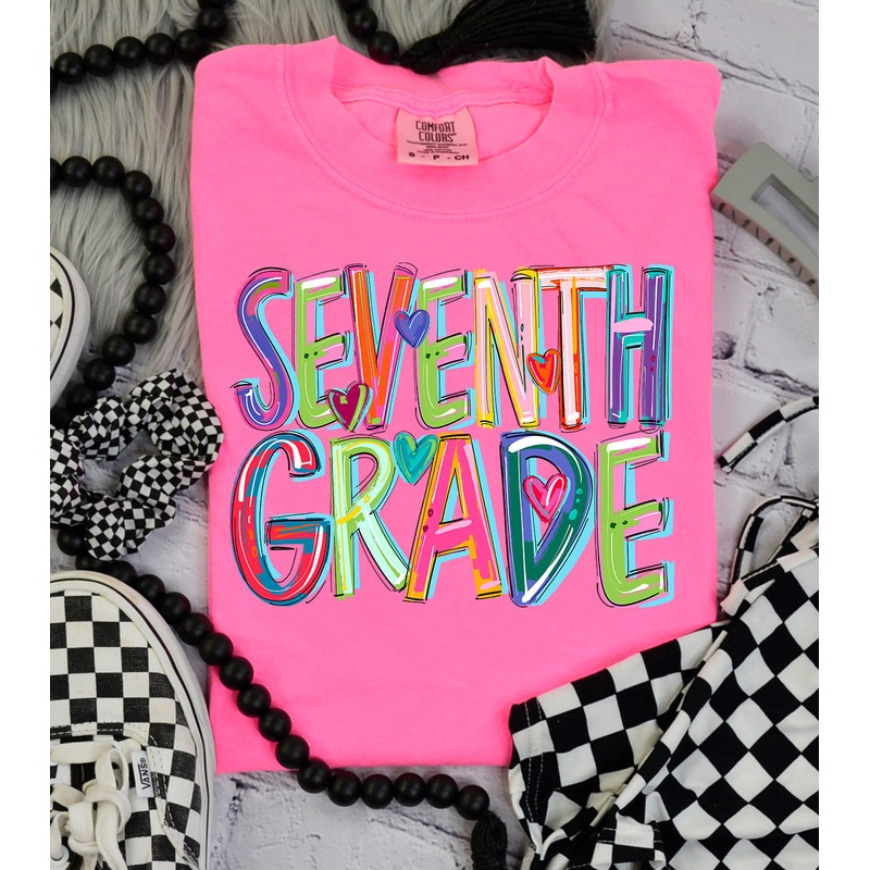 SEVENTH GRADE CHEERY BRIGHT|Pocket 3.5″-4″|Infant|Toddler|Youth 8.5|Adult 11″|Adult 12″