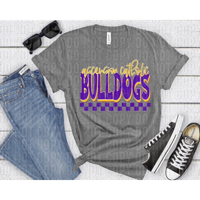ASCENSION CATHOLIC BULLDOGS YELLOW PURPLE GRUNGE