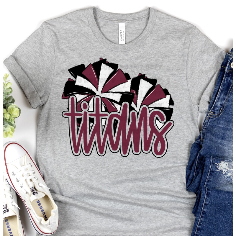 TITANS MAROON POMS|Pocket 3.5″-4″|Infant|Toddler|Youth 8.5|Adult 11″|Adult 12″