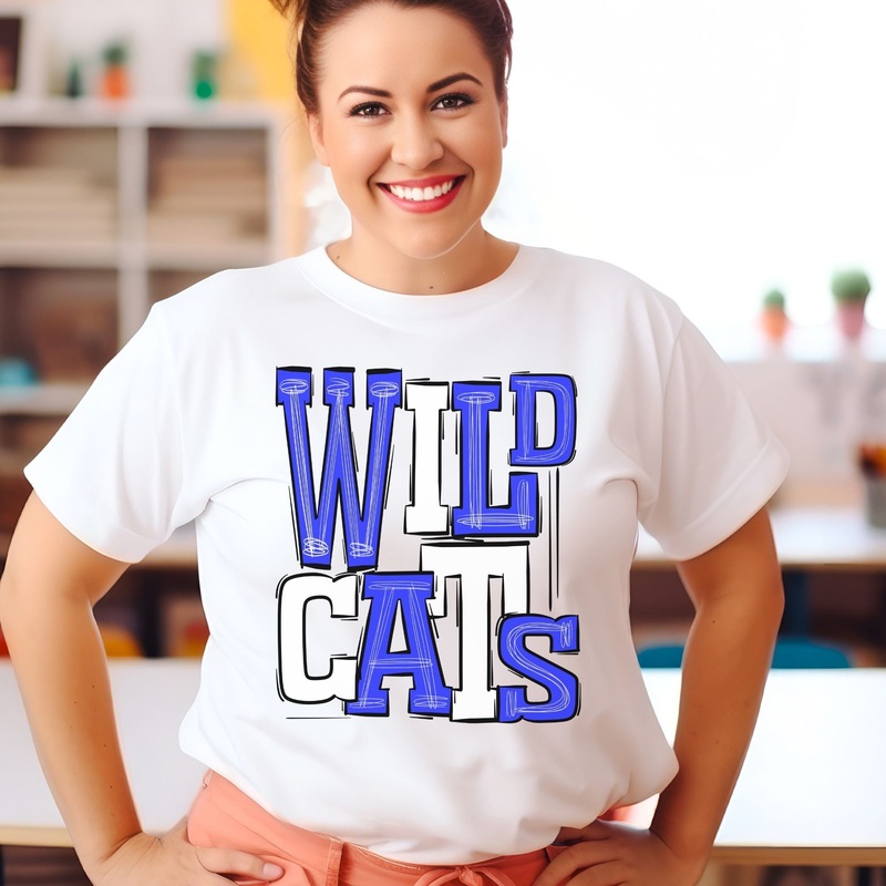 Wildcats Royal Blue and White Sporty Mascot – Sublimation Print