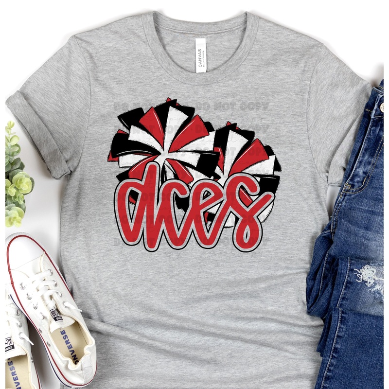 ACES RED POMS|Pocket 3.5″-4″|Infant|Toddler|Youth 8.5|Adult 11″|Adult 12″